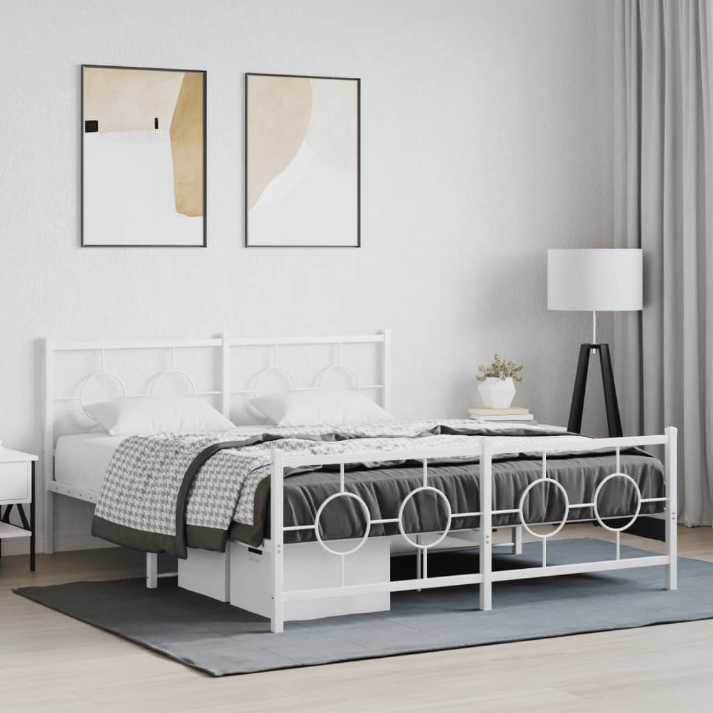 Bedframe met hoofd- en voeteneinde metaal wit 150x200 cm – afbeelding 1