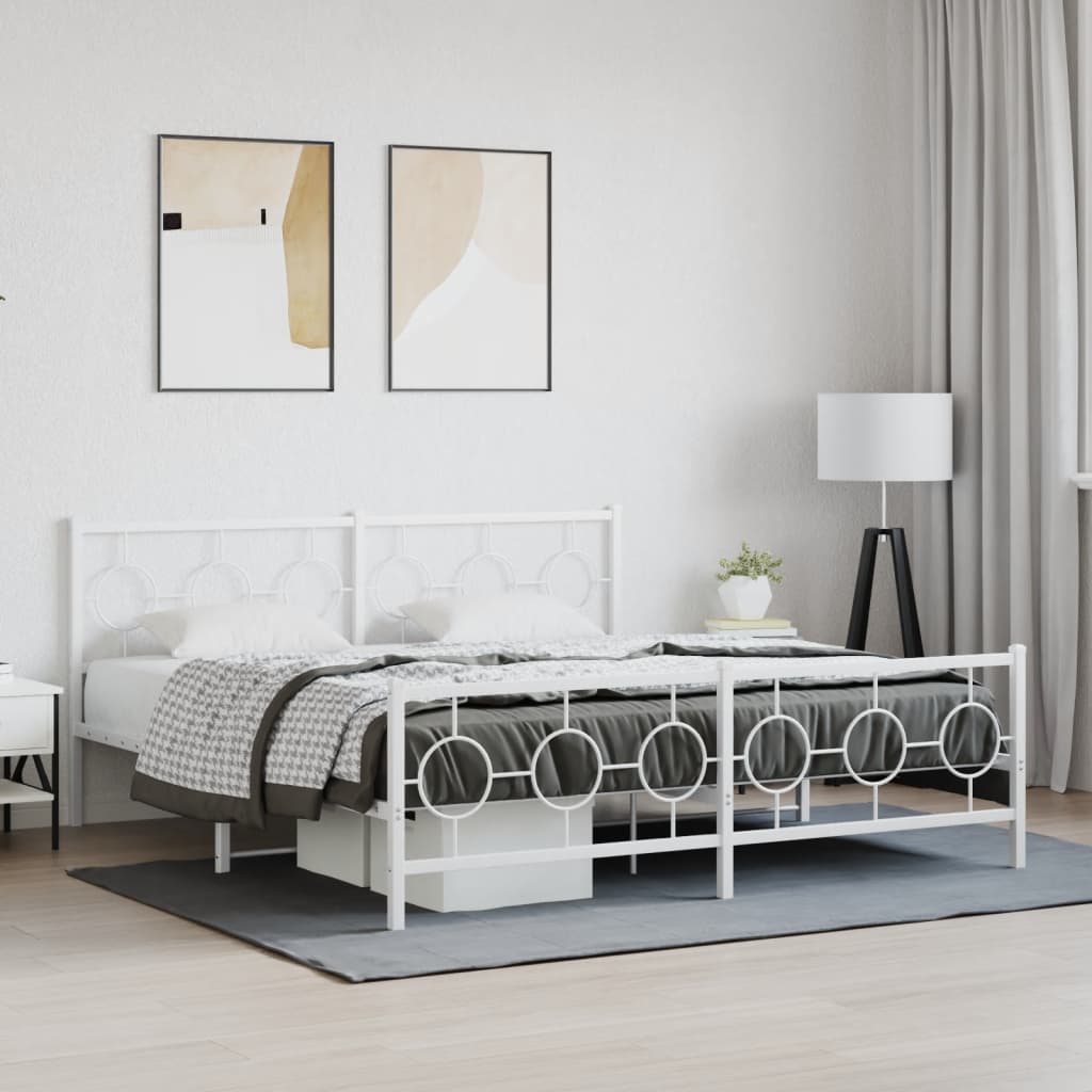 Bedframe met hoofd- en voeteneinde metaal wit 180x200 cm – afbeelding 1