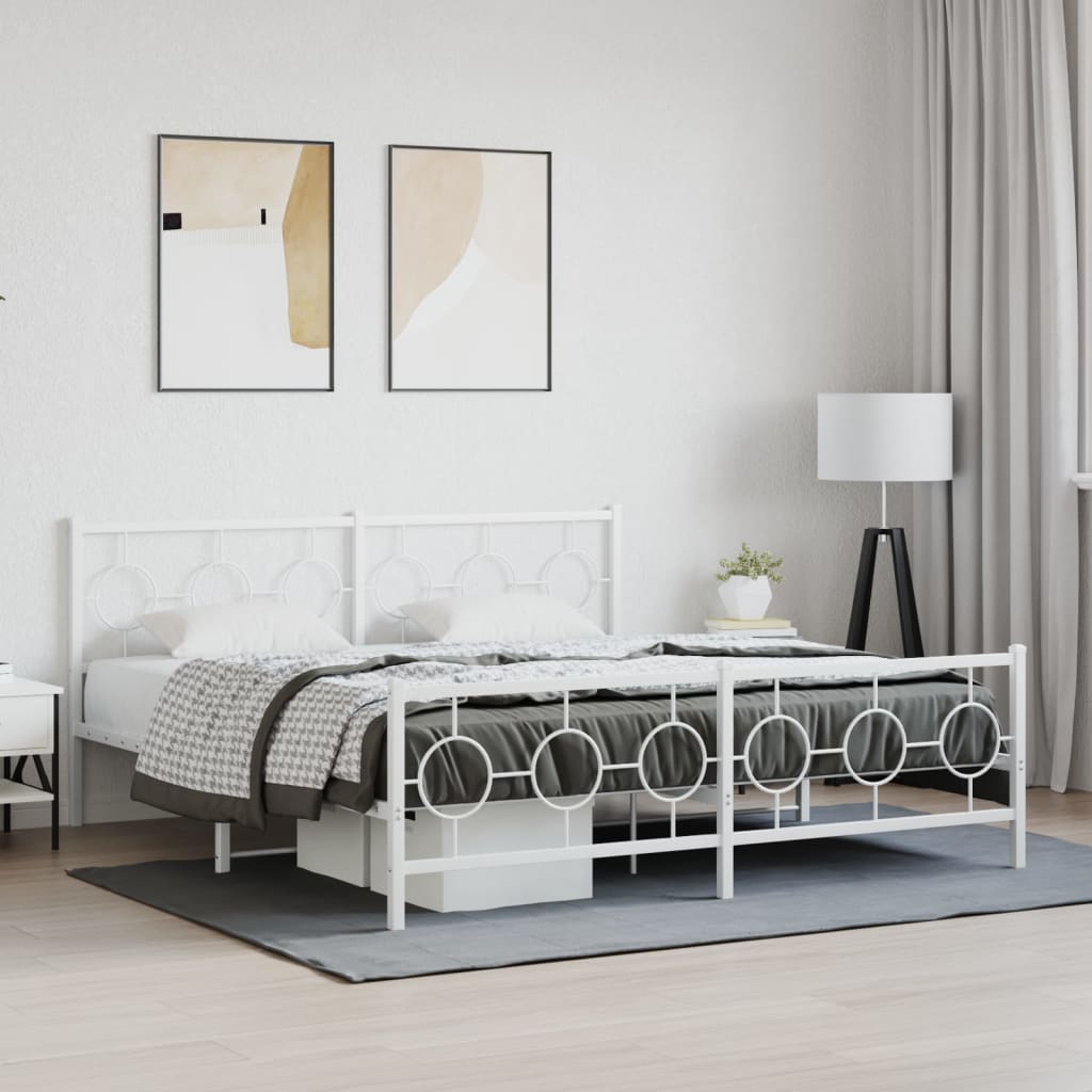 Bedframe met hoofd- en voeteneinde metaal wit 183x213 cm – afbeelding 1