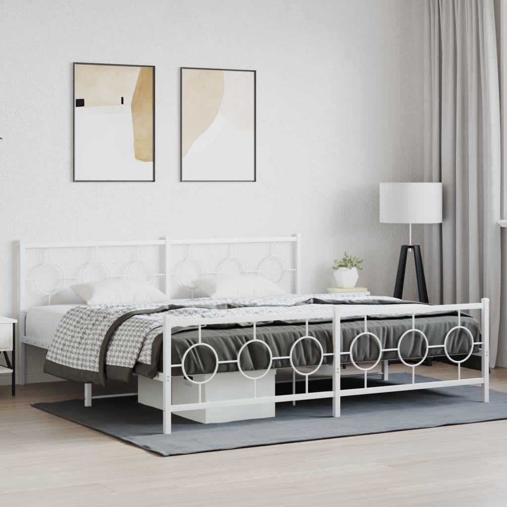 Bedframe met hoofd- en voeteneinde metaal wit 200x200 cm – afbeelding 1