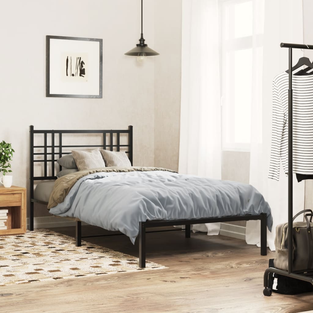 Bedframe met hoofdbord metaal zwart 100x190 cm – afbeelding 1