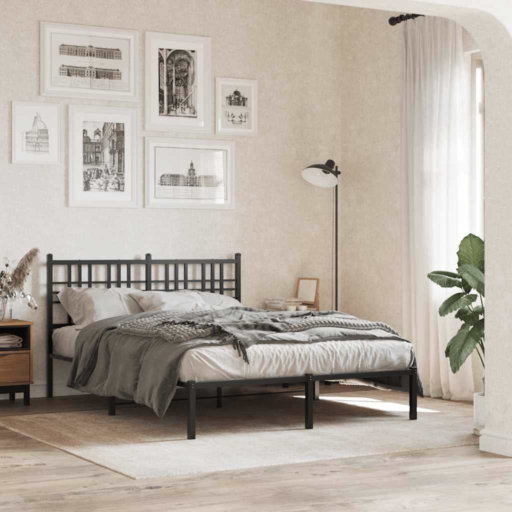 Bedframe met hoofdbord metaal zwart 120x200 cm – afbeelding 1