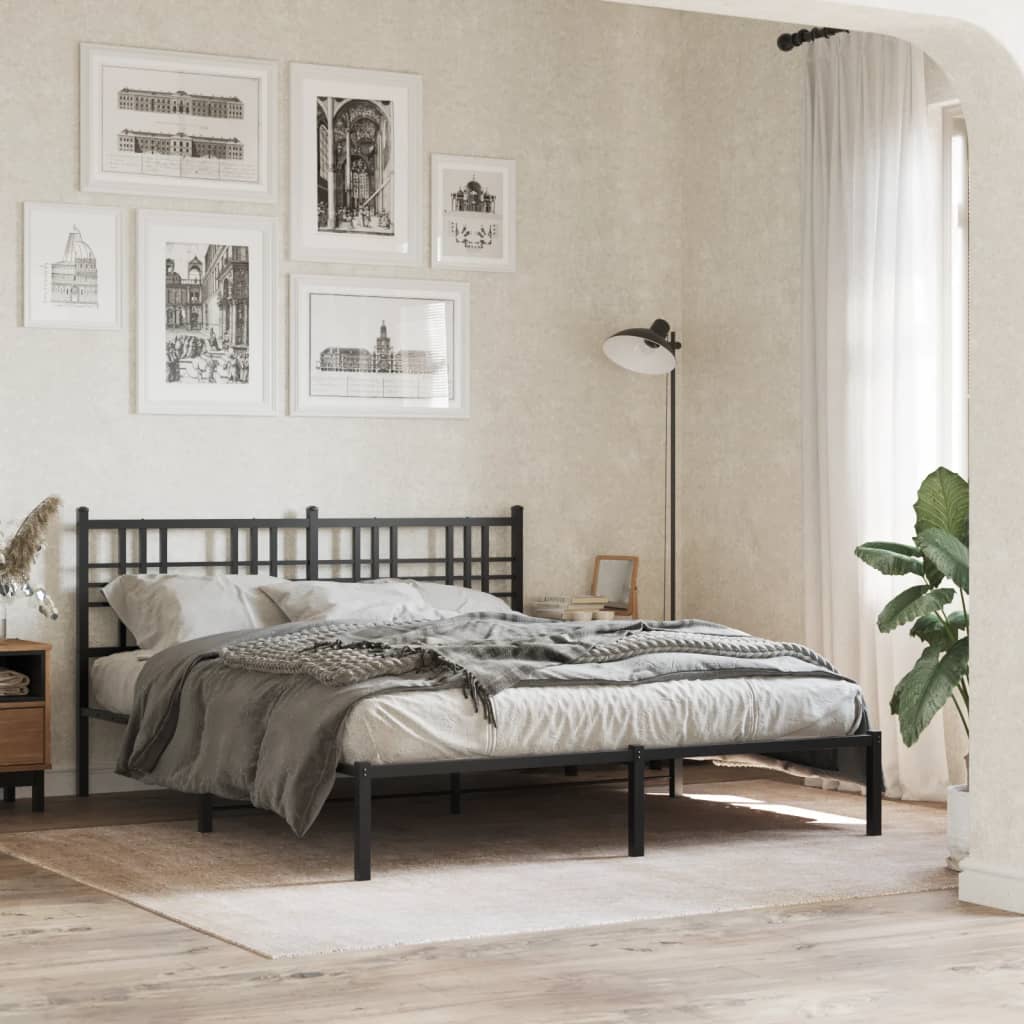Bedframe met hoofdbord metaal zwart 150x200 cm – afbeelding 1