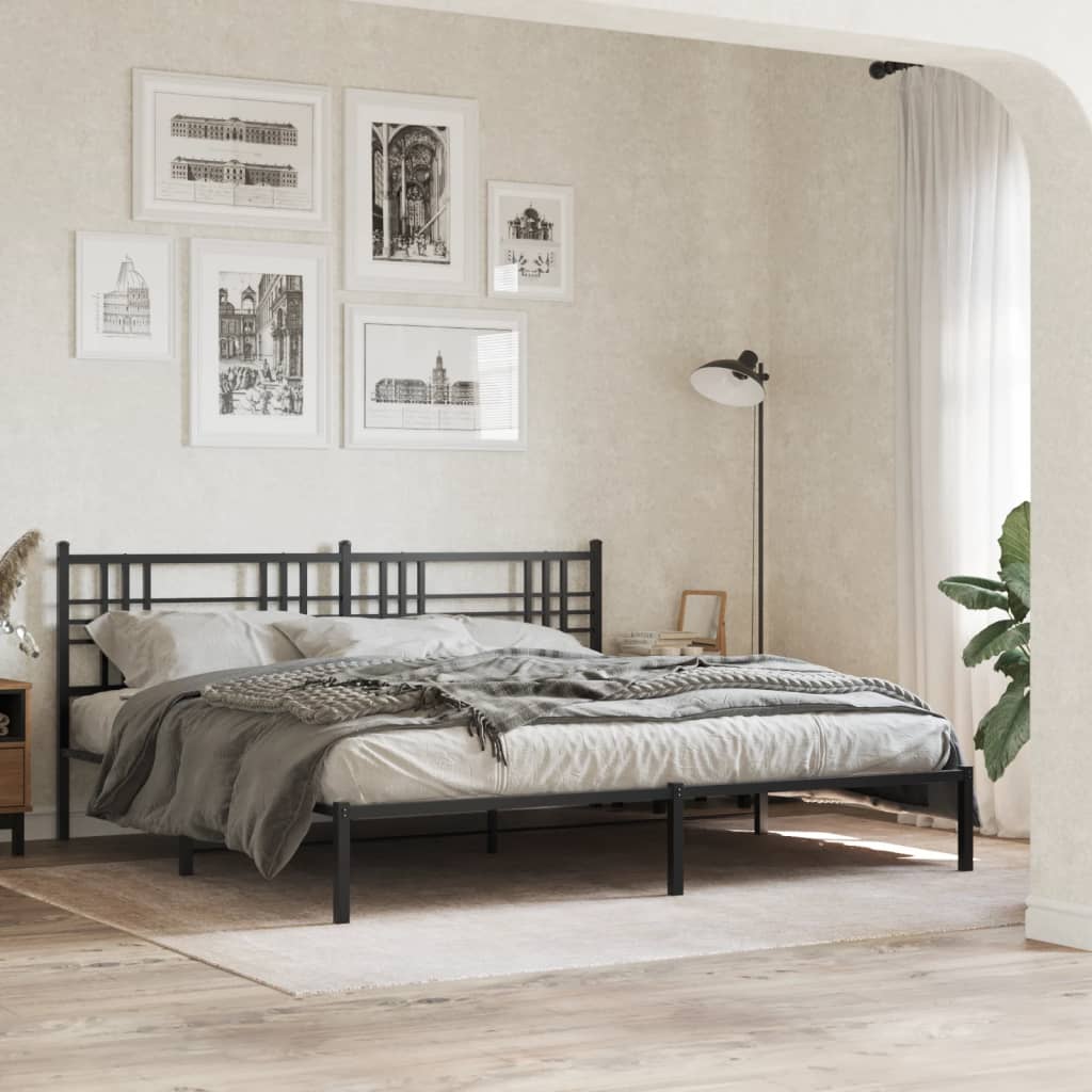 Bedframe met hoofdbord metaal zwart 193x203 cm – afbeelding 1