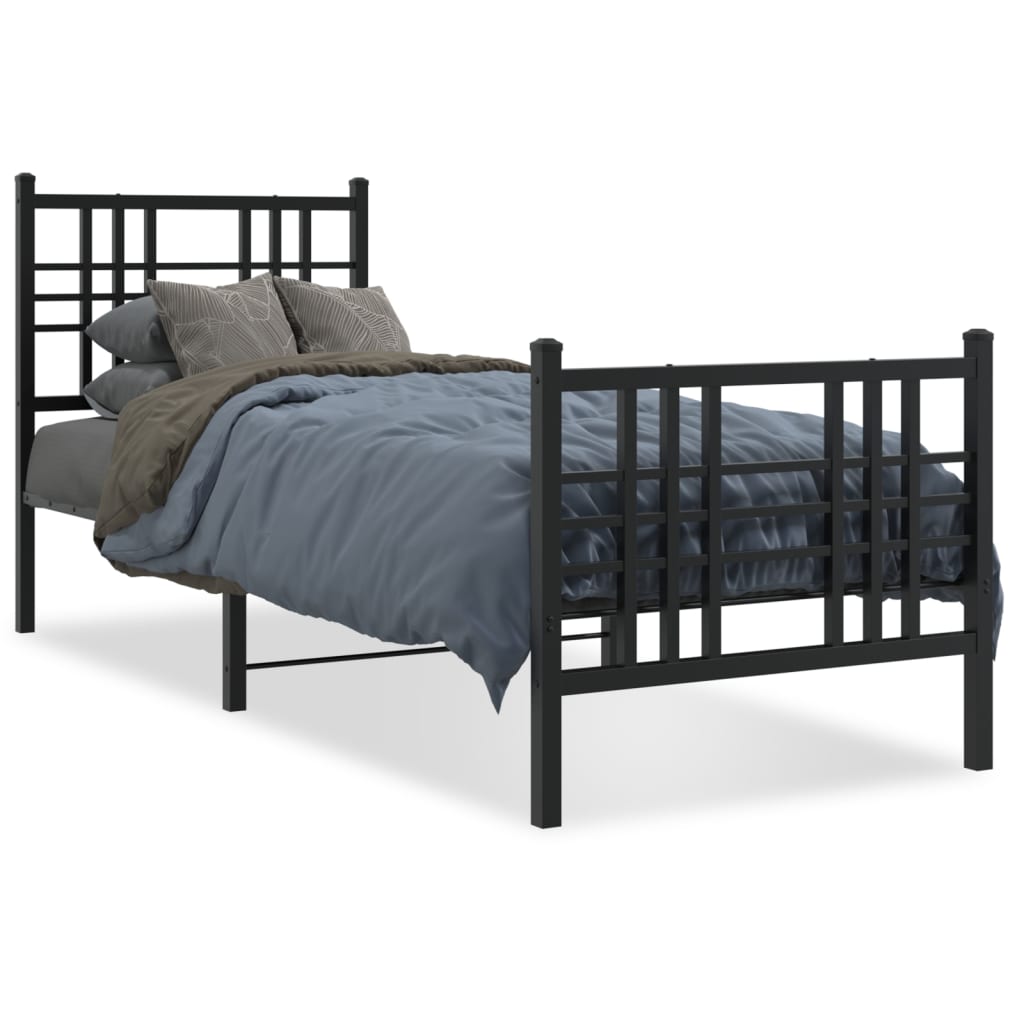 Bedframe met hoofd- en voeteneinde metaal zwart 75x190 cm – afbeelding 2