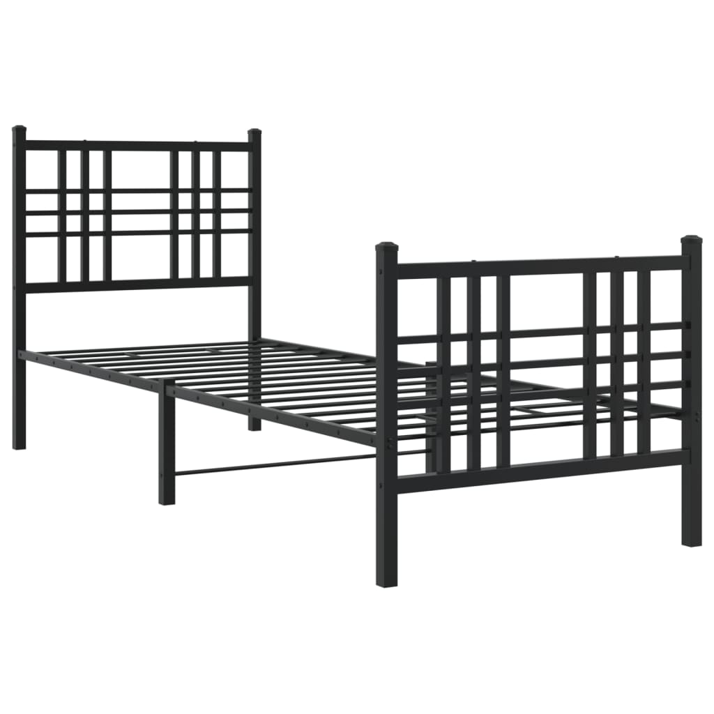 Bedframe met hoofd- en voeteneinde metaal zwart 75x190 cm – afbeelding 3