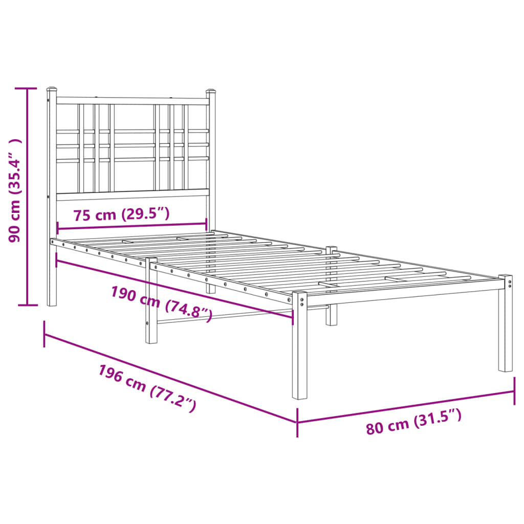 Bedframe met hoofd- en voeteneinde metaal zwart 75x190 cm – afbeelding 8