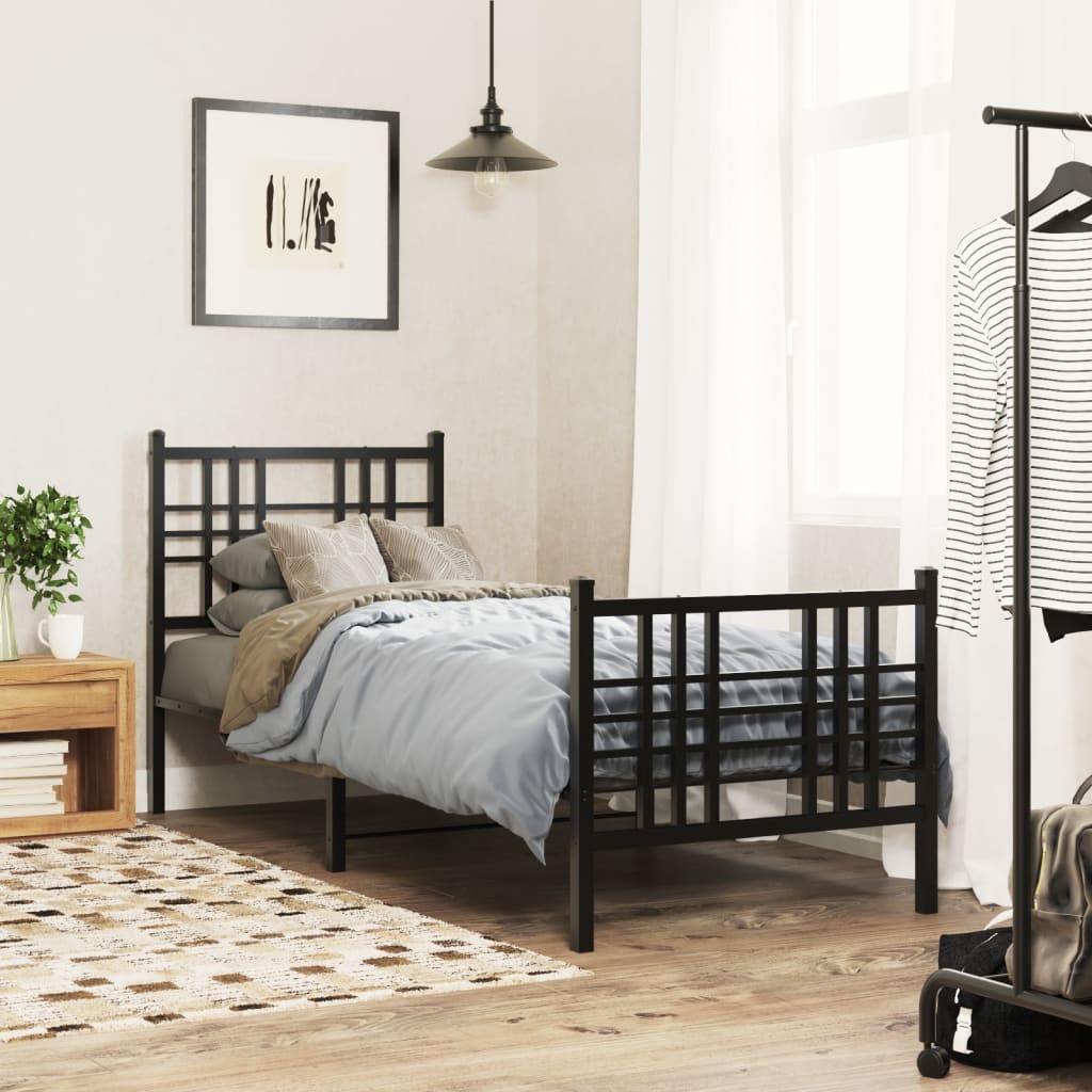 Bedframe met hoofd- en voeteneinde metaal zwart 80x200 cm – afbeelding 1