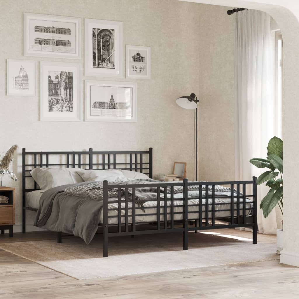 Bedframe met hoofd- en voeteneinde metaal zwart 150x200 cm – afbeelding 1