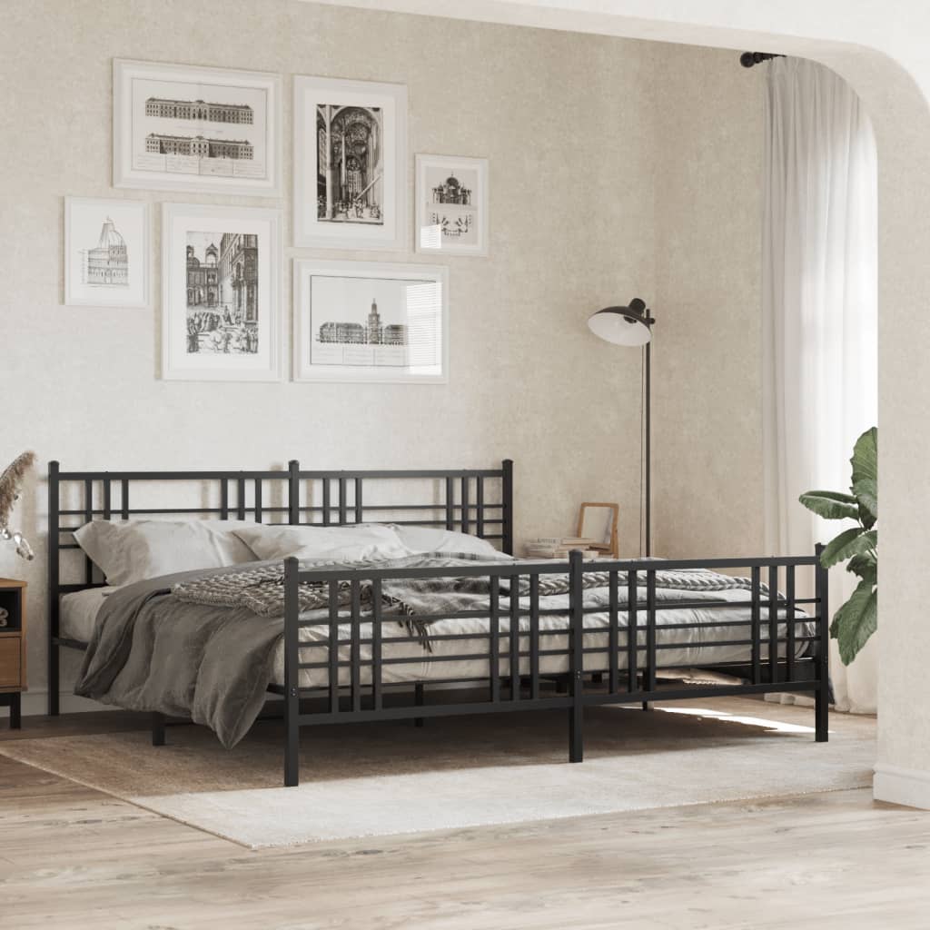 Bedframe met hoofd- en voeteneinde metaal zwart 193x203 cm – afbeelding 1