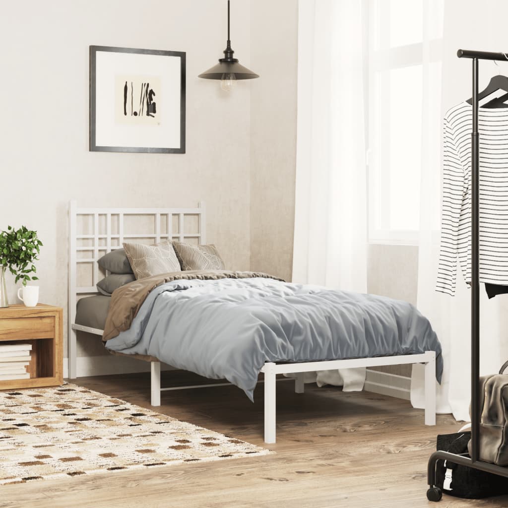 Bedframe met hoofdbord zonder matras metaal wit 75x190 cm – afbeelding 1