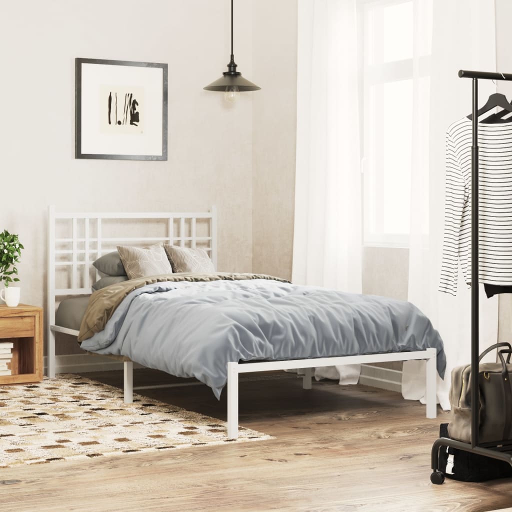 Bedframe met hoofdbord metaal wit 100x190 cm