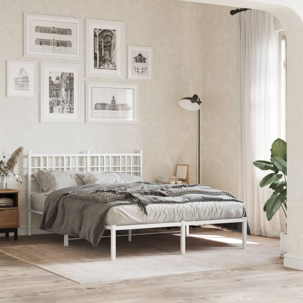 Bedframe met hoofdbord metaal wit 120x200 cm – afbeelding 1