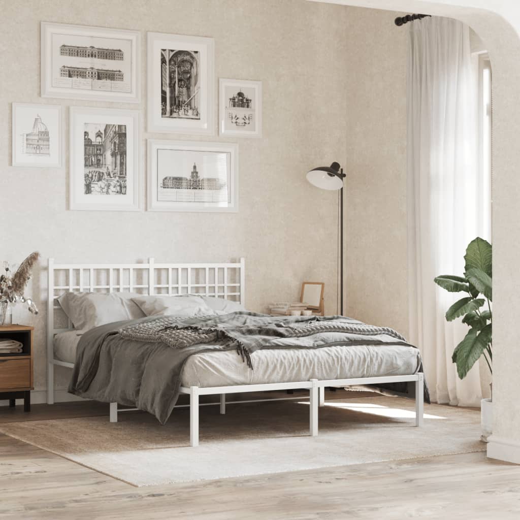 Bedframe met hoofdbord metaal wit 140x200 cm – afbeelding 1