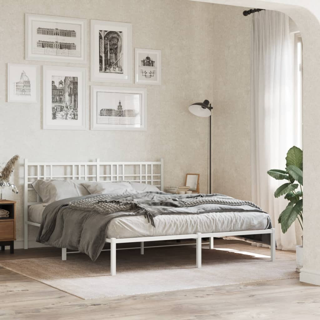 Bedframe met hoofdbord metaal wit 150x200 cm – afbeelding 1