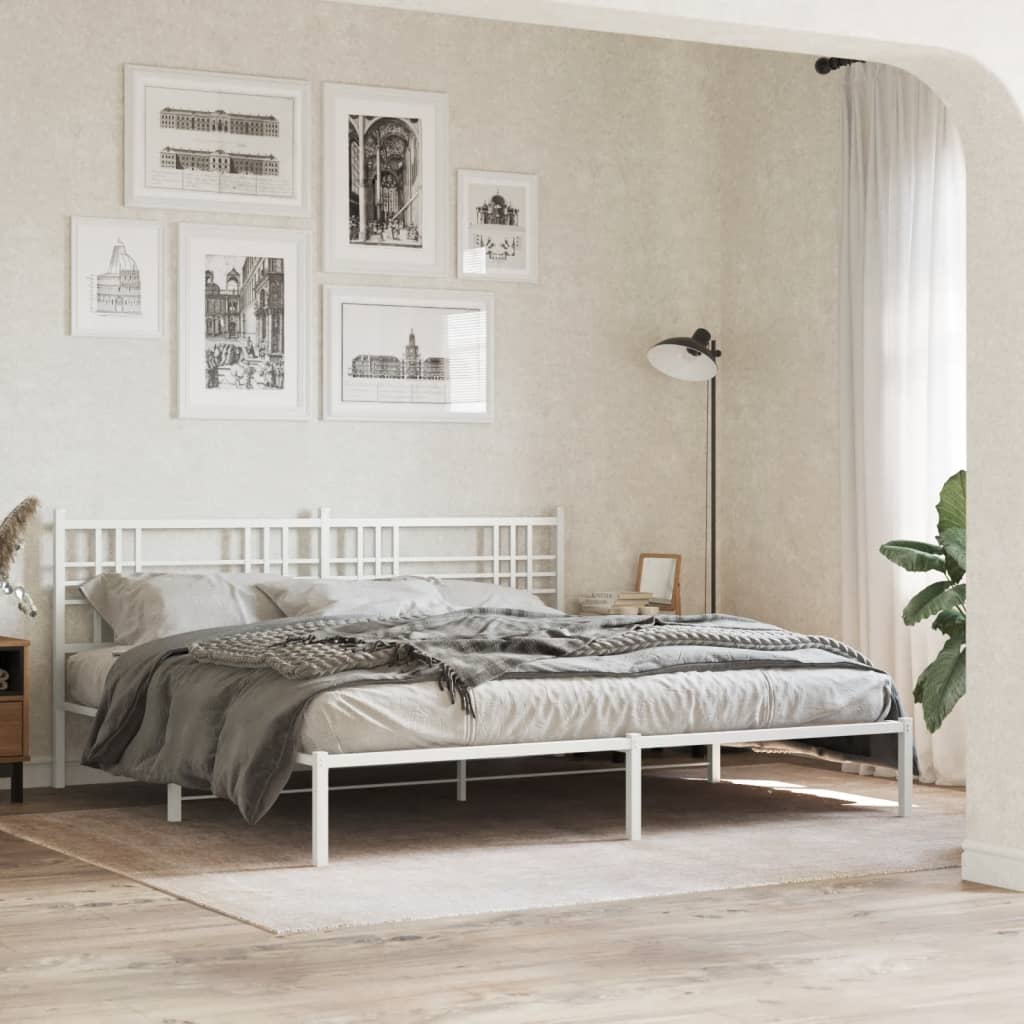 Bedframe met hoofdbord metaal wit 183x213 cm – afbeelding 1
