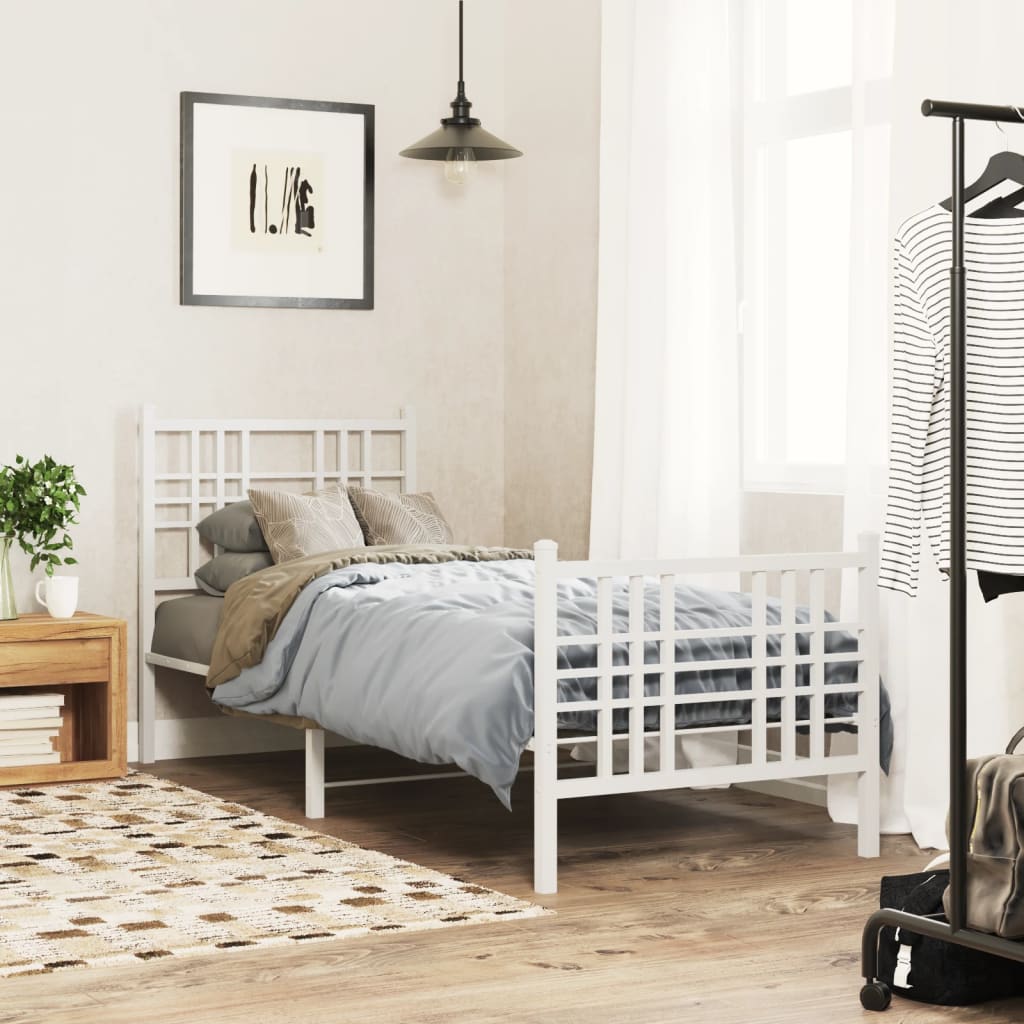 Bedframe met hoofd- en voeteneinde metaal wit 80x200 cm – afbeelding 1