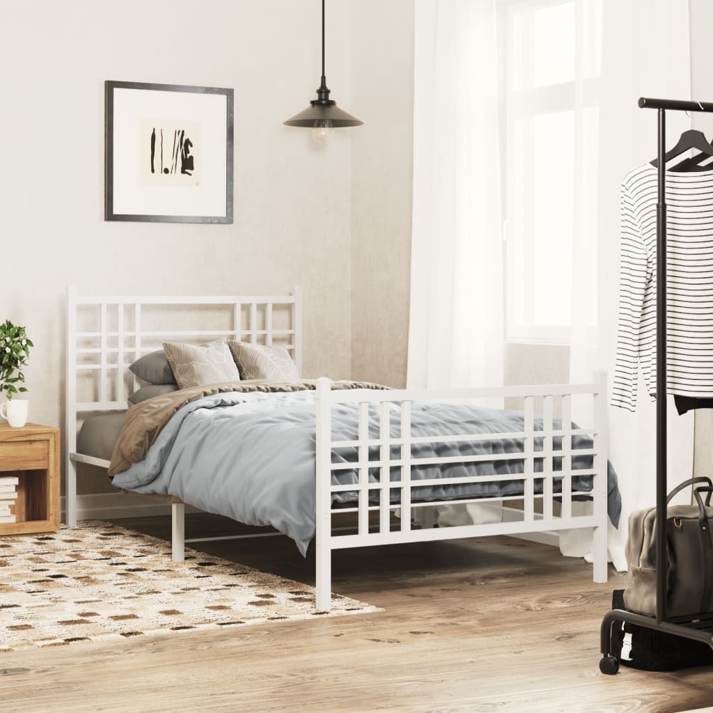 Bedframe met hoofd- en voeteneinde metaal wit 100x200 cm – afbeelding 1
