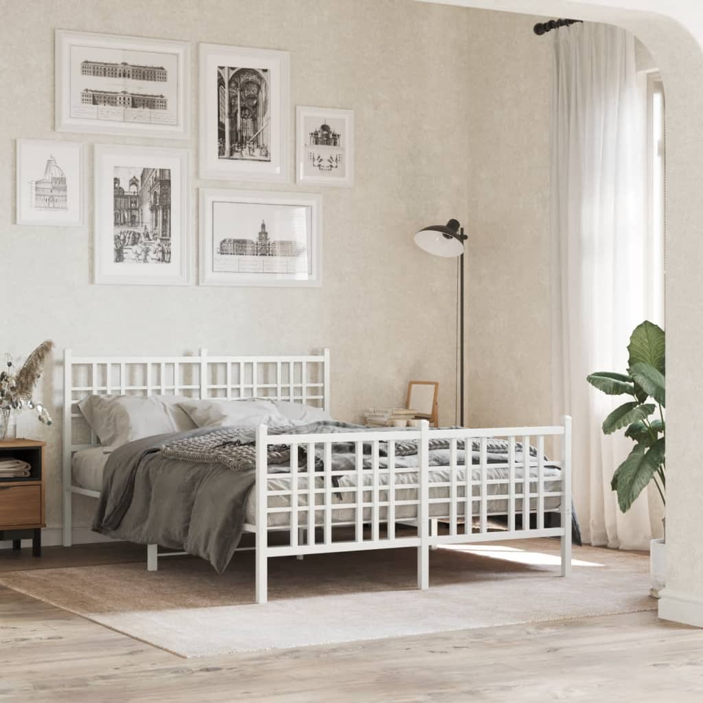 Bedframe met hoofd- en voeteneinde metaal wit 120x200 cm – afbeelding 1