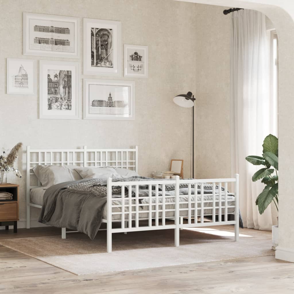Bedframe met hoofd- en voeteneinde metaal wit 140x200 cm – afbeelding 1