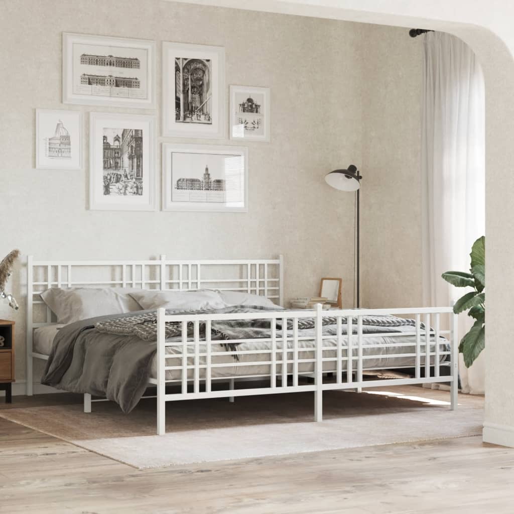 Bedframe met hoofd- en voeteneinde metaal wit 193x203 cm – afbeelding 1