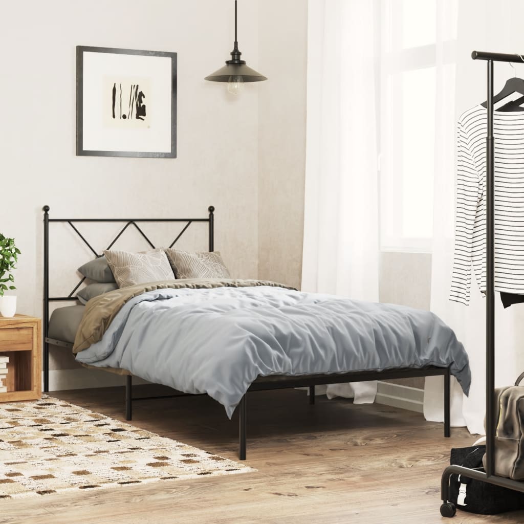Bedframe met hoofdbord metaal zwart 90x190 cm – afbeelding 1