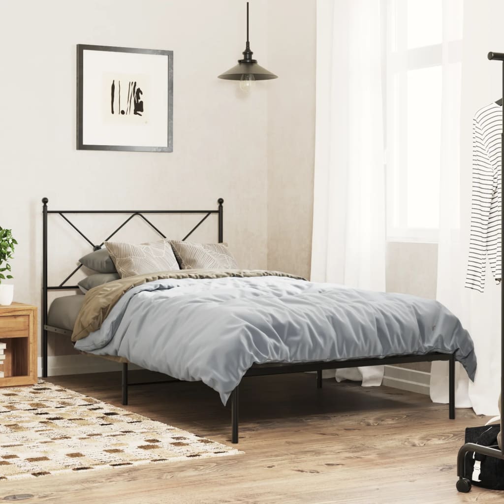 Bedframe met hoofdbord metaal zwart 100x190 cm – afbeelding 1