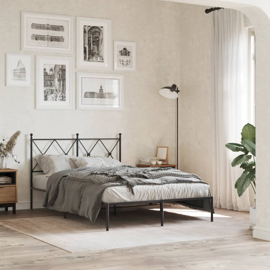 Bedframe met hoofdbord metaal zwart 120x190 cm – afbeelding 1