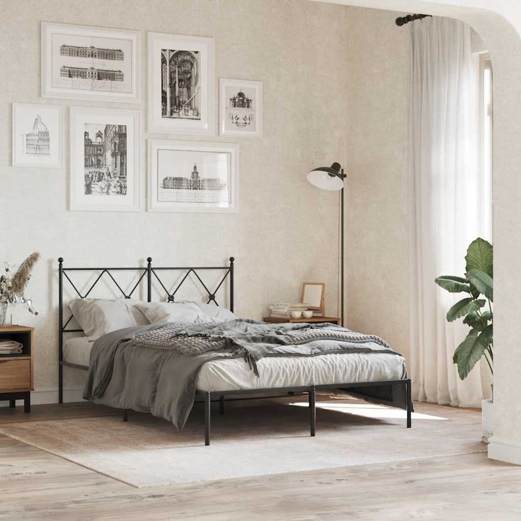 Bedframe met hoofdbord metaal zwart 120x200 cm – afbeelding 1