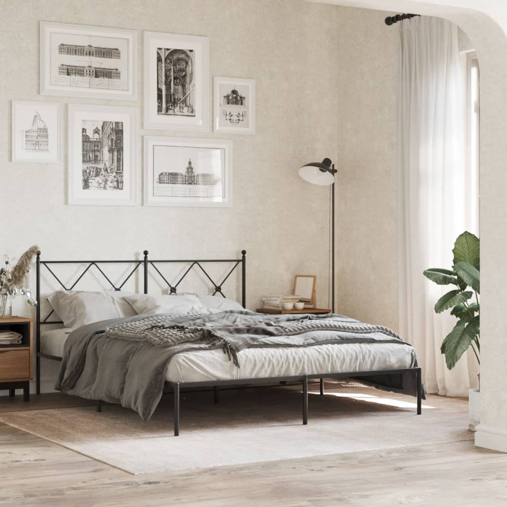 Bedframe met hoofdbord metaal zwart 160x200 cm – afbeelding 1