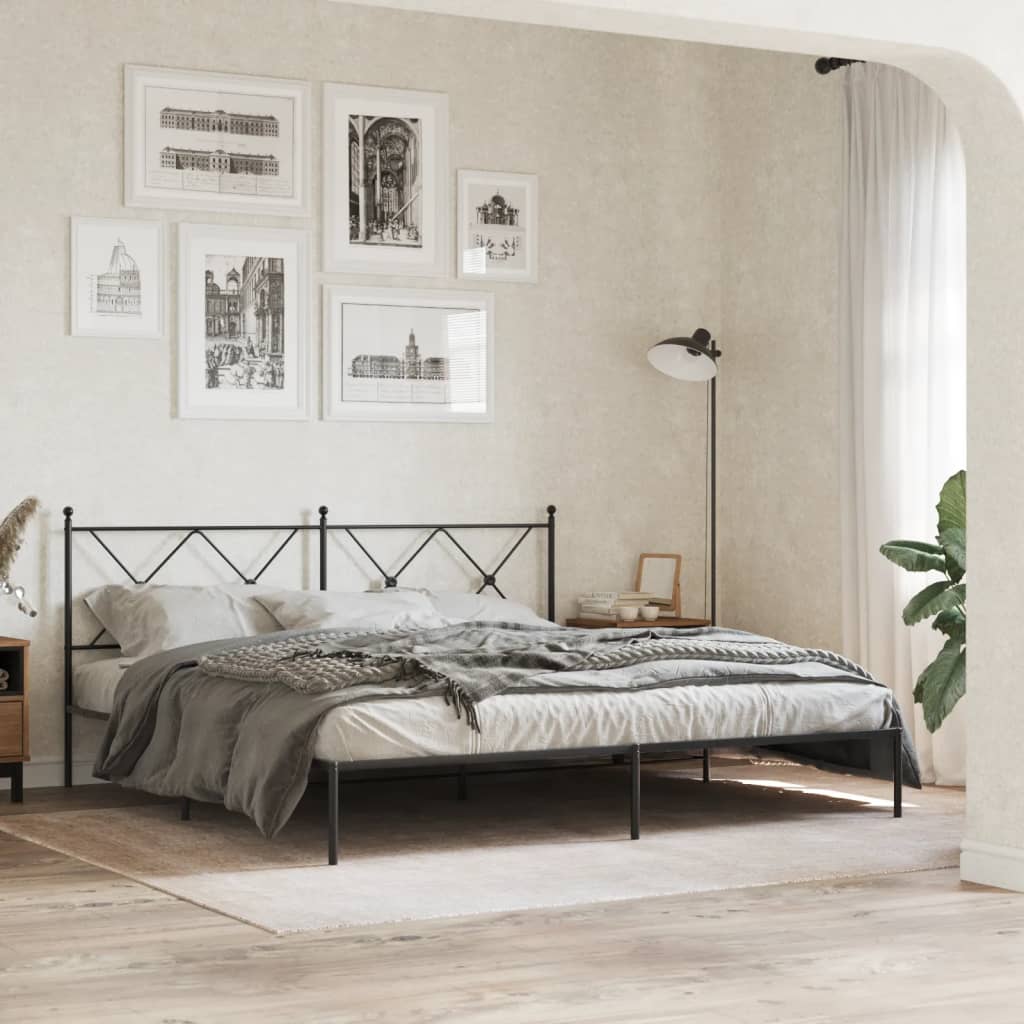 Bedframe met hoofdbord metaal zwart 183x213 cm – afbeelding 1