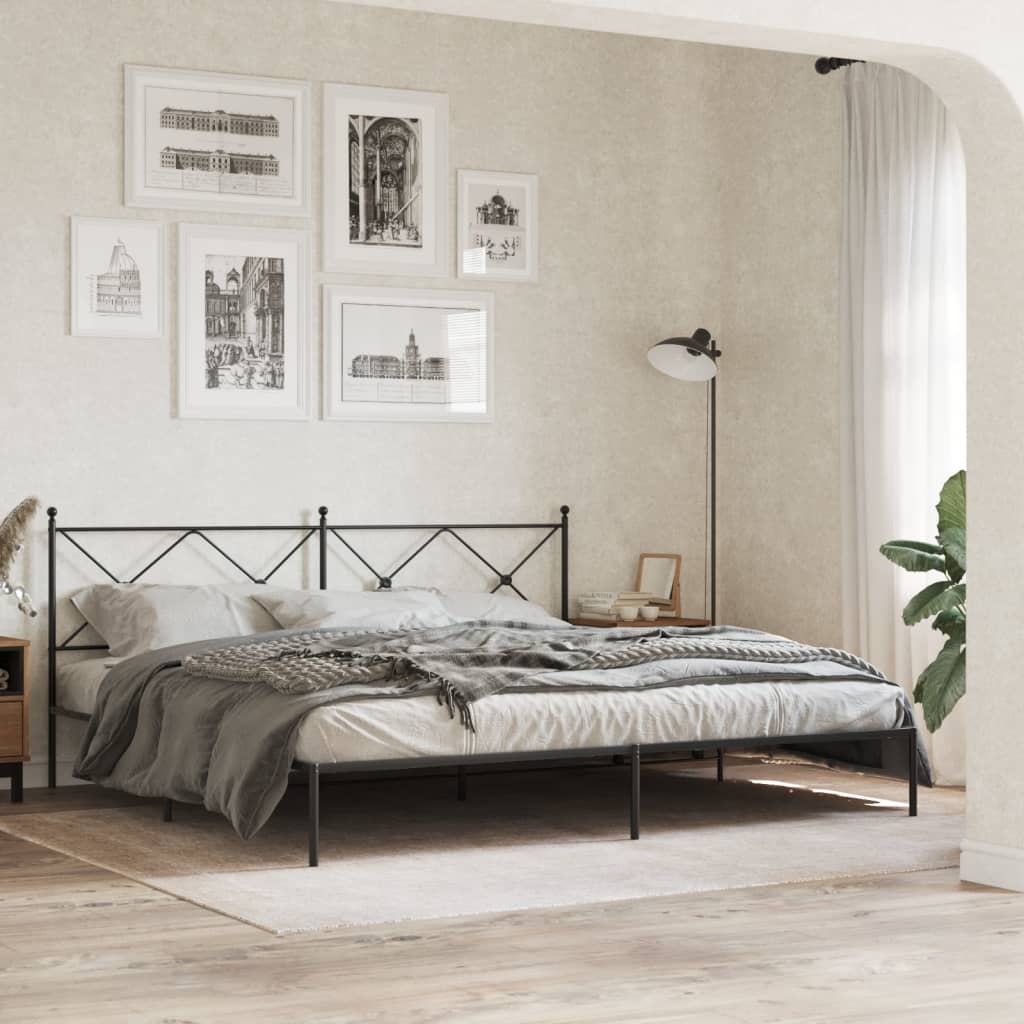 Bedframe met hoofdbord metaal zwart 200x200 cm – afbeelding 1
