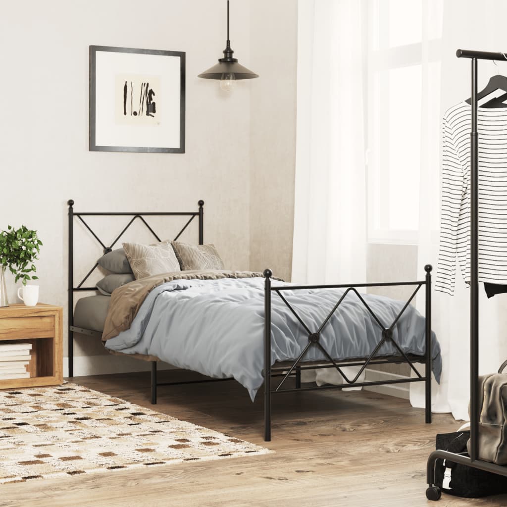 Bedframe met hoofd- en voeteneinde metaal zwart 75x190 cm – afbeelding 1