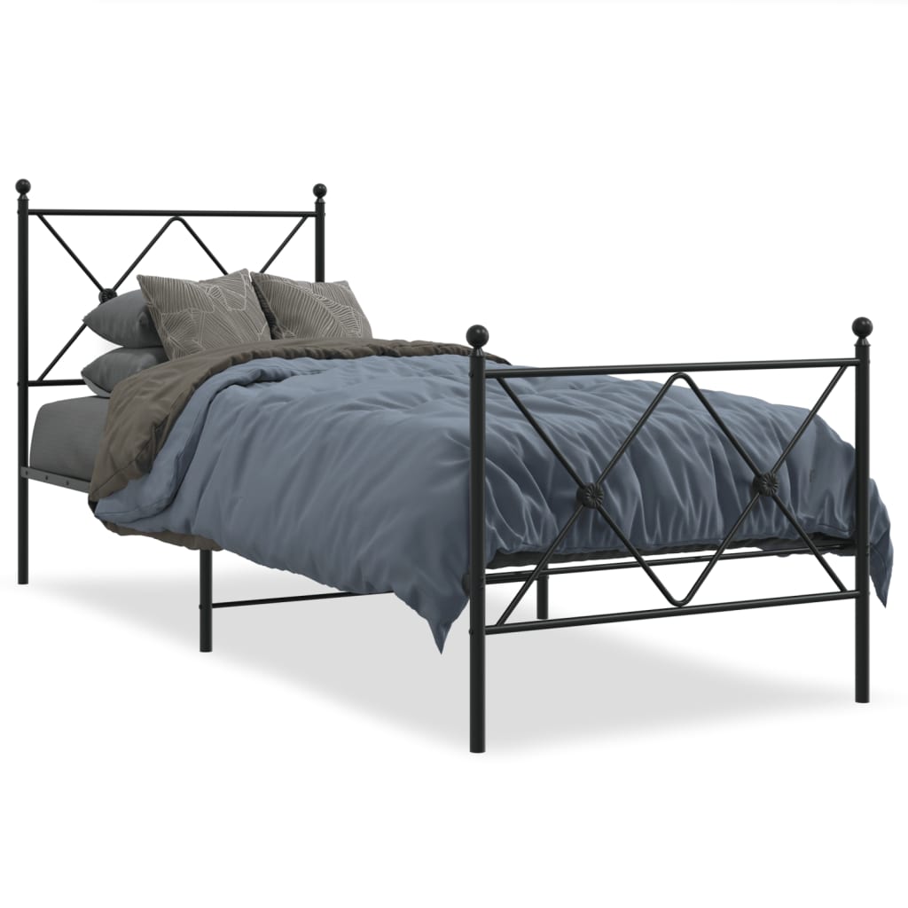 Bedframe met hoofd- en voeteneinde metaal zwart 80x200 cm – afbeelding 2