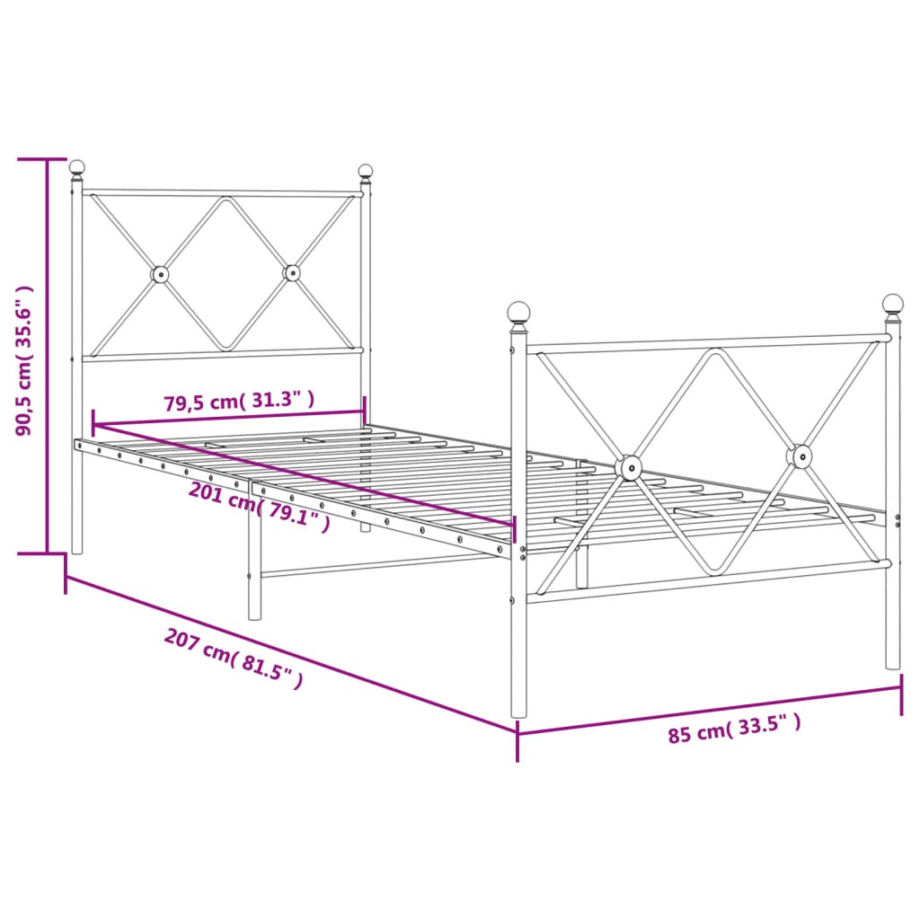 Bedframe met hoofd- en voeteneinde metaal zwart 80x200 cm – afbeelding 8