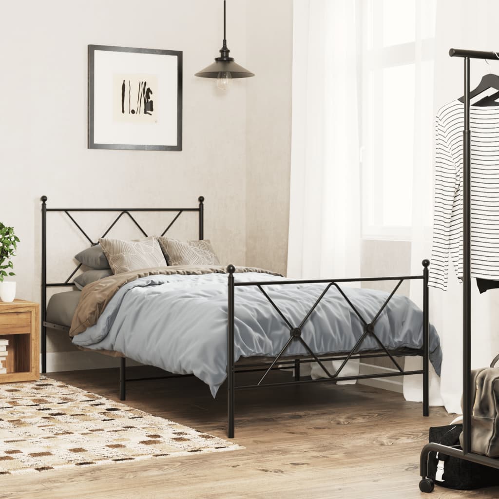 Bedframe met hoofd- en voeteneinde metaal zwart 90x200 cm – afbeelding 1