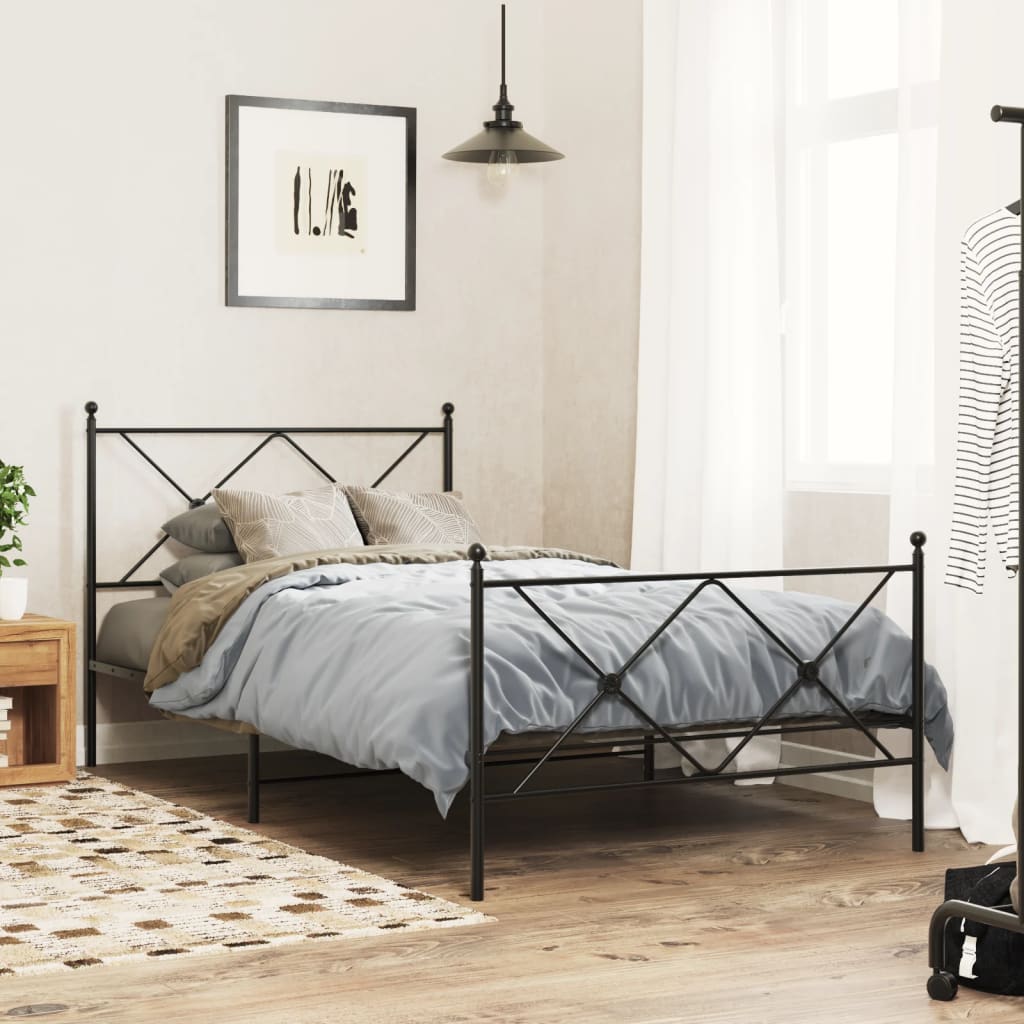 Bedframe met hoofd- en voeteneinde metaal zwart 100x200 cm – afbeelding 1