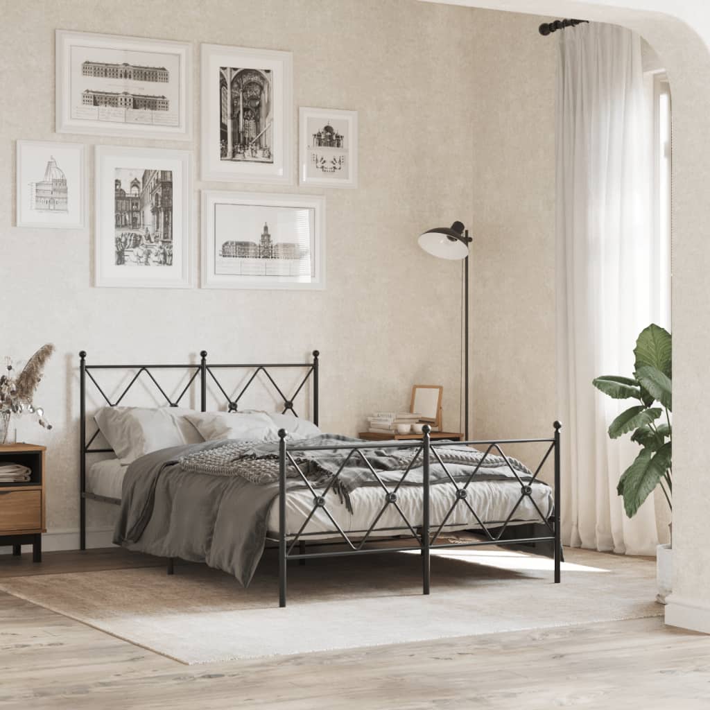 Bedframe met hoofd- en voeteneinde metaal zwart 120x190 cm – afbeelding 1