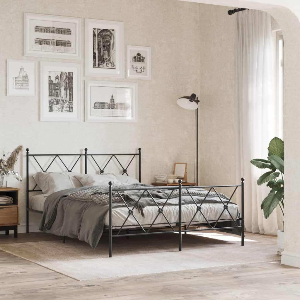 Bedframe met hoofd- en voeteneinde metaal zwart 140x190 cm – afbeelding 1