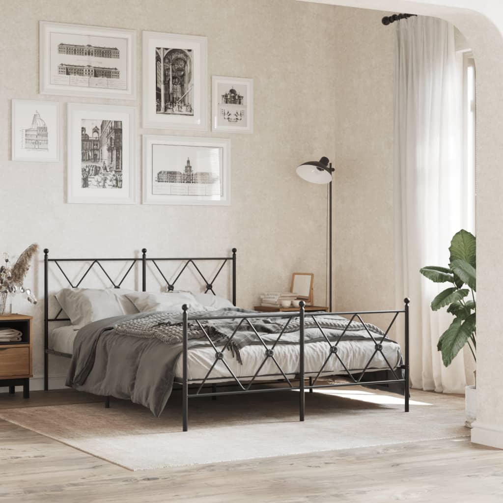 Bedframe met hoofd- en voeteneinde metaal zwart 140x200 cm – afbeelding 1