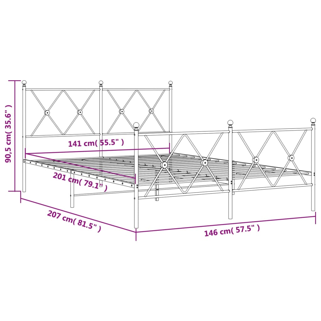 Bedframe met hoofd- en voeteneinde metaal zwart 140x200 cm – afbeelding 8