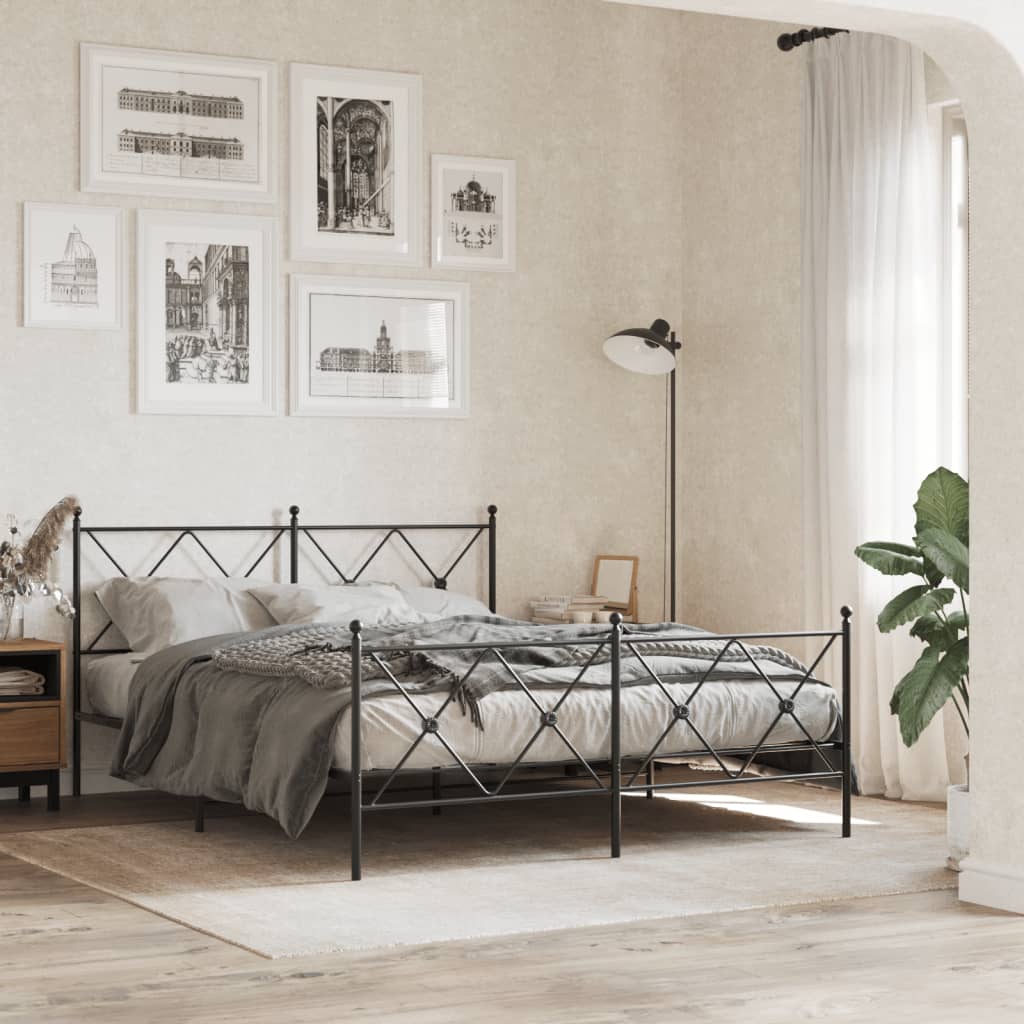 Bedframe met hoofd- en voeteneinde metaal zwart 150x200 cm – afbeelding 1