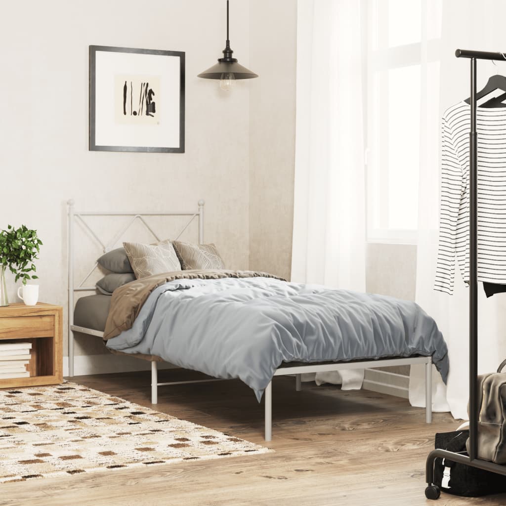 Bedframe met hoofdbord metaal wit 80x200 cm – afbeelding 1