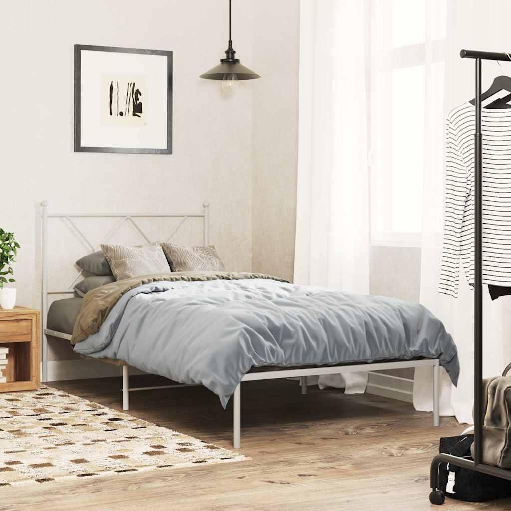Bedframe met hoofdbord metaal wit 90x190 cm – afbeelding 1