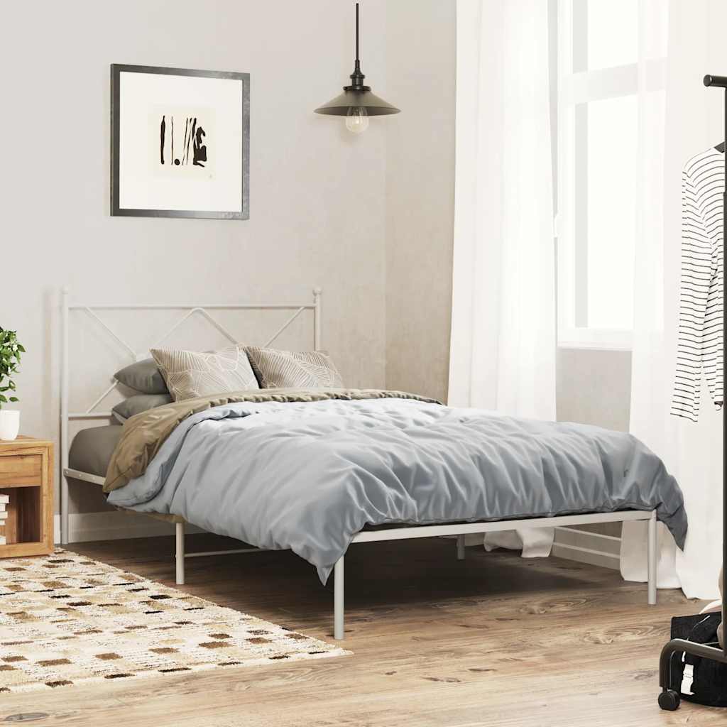 Bedframe met hoofdbord metaal wit 107x203 cm – afbeelding 1