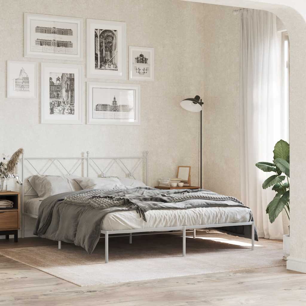 Bedframe met hoofdbord metaal wit 150x200 cm – afbeelding 1