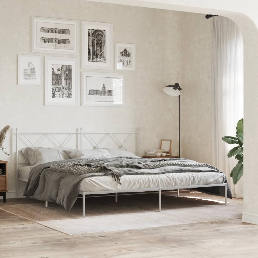 Bedframe met hoofdbord metaal wit 180x200 cm – afbeelding 1