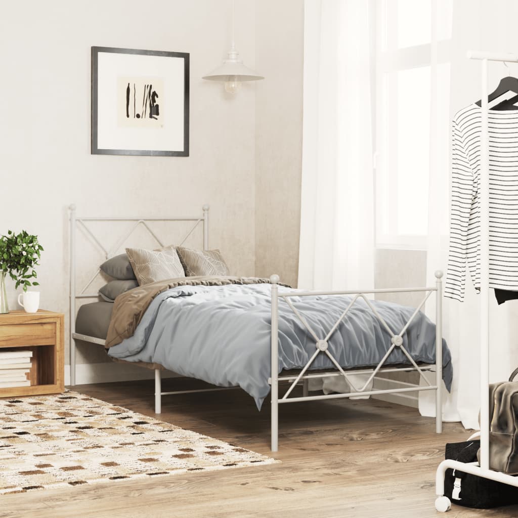 Bedframe met hoofd- en voeteneinde metaal wit 80x200 cm – afbeelding 1
