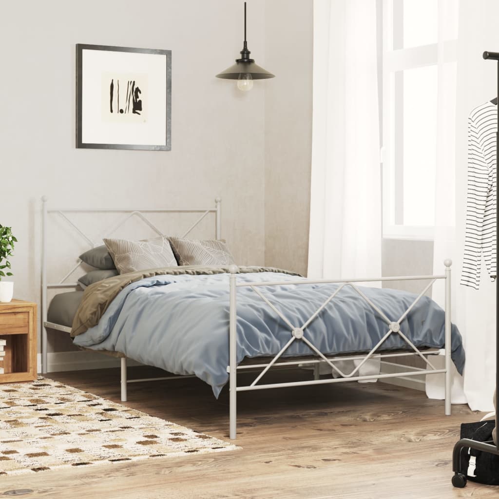 Bedframe met hoofd- en voeteneinde metaal wit 107x203 cm