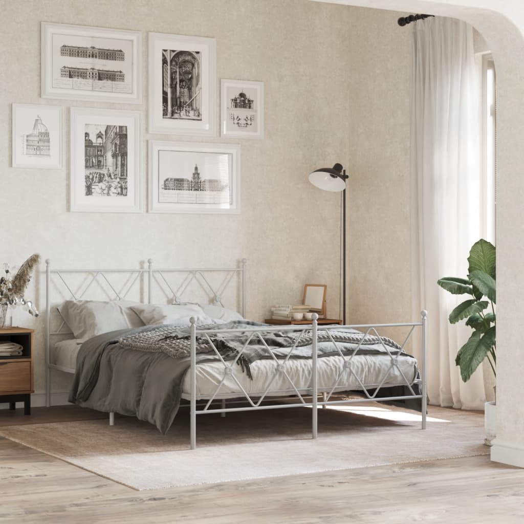 Bedframe met hoofd- en voeteneinde metaal wit 137x190 cm – afbeelding 1